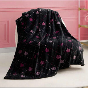 Juicy Couture Black & Pink Crown Plush Throw Blanket One Size